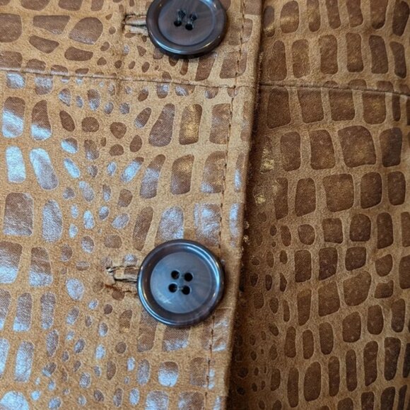 Vintage Brown  Leather Reptile Snake Alligator Print Button Front Jacket Large - Picture 5 of 10